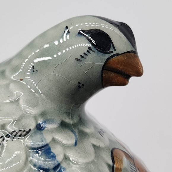 Signed Mexican Ceramic Glazed Bird Figure Floral Sitting Facing Back VTG 5" - Picture 8 of 9